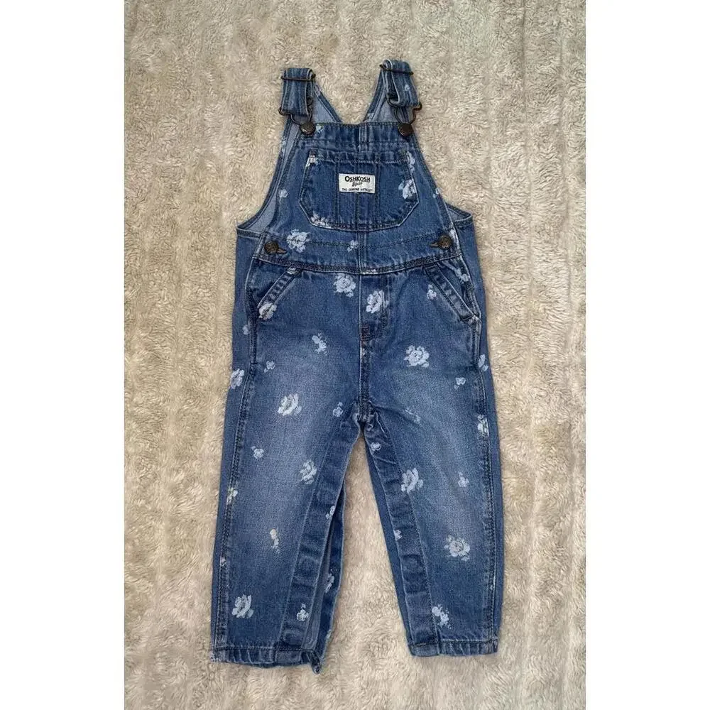 OshKosh B'gosh Vestbak classic floral snap leg bib-style denim overalls 12M